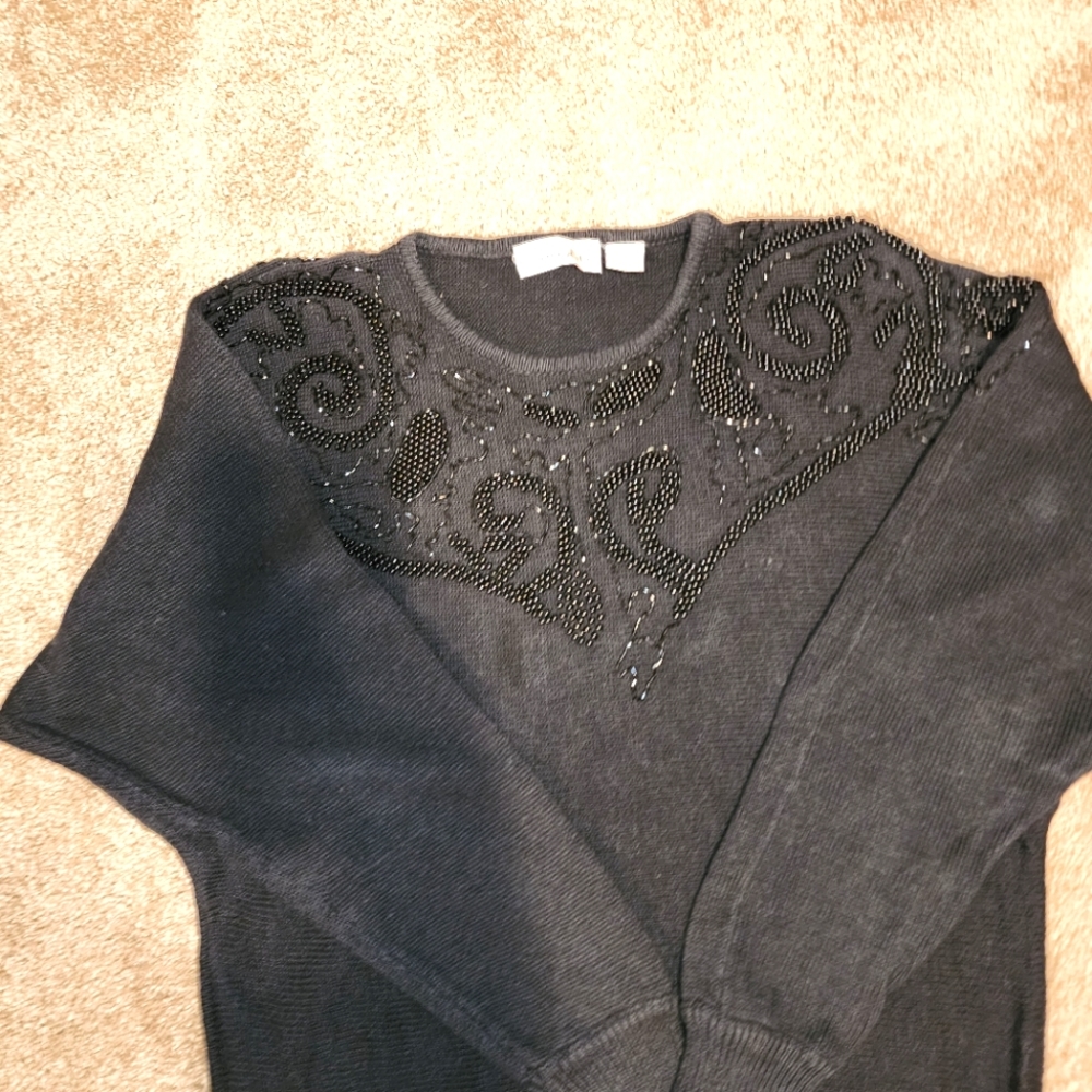 BLACK BEADED Sweater Courtney & Co. Ramie and cotton blend  Size M